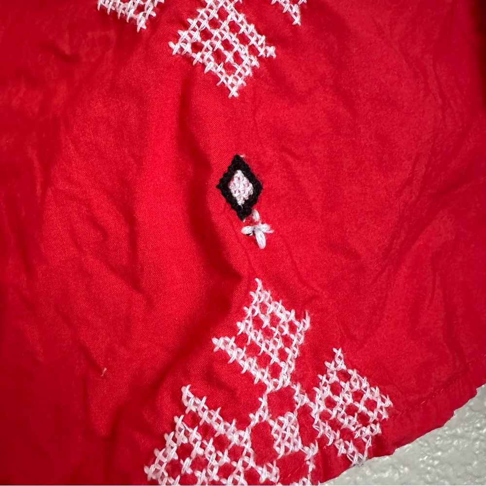 Zara Womens Red Embroidered Boho Blouse Cotton Sz Small - Picture 7 of 8